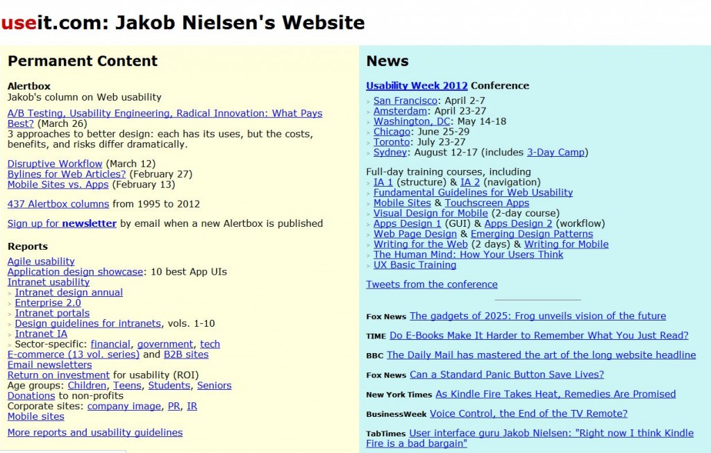 La version antérieure, encore visible en 2012, du site de Jakob Nielsen. En dehors de son côté provocateur, n’importe quel lecteur comprend instantanément l’importance des liens en lisant cette page